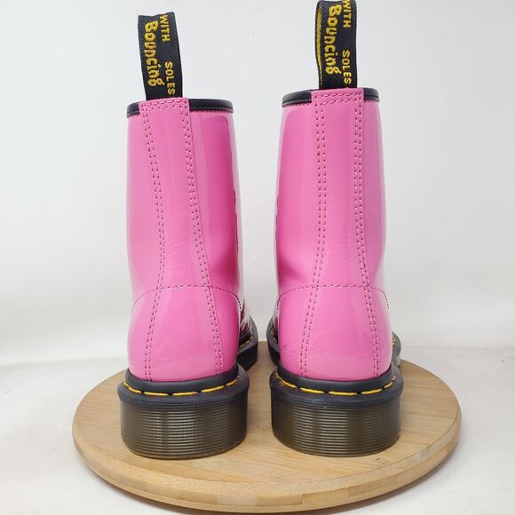 Dr Martens 1460 Boots Womens 6 Pink Patent Leather 8 Eye Lace Up Punk Rave Docs - Picture 10 of 15